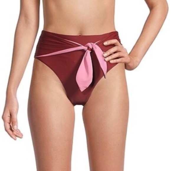 NWT Veronica Beard Azoia Tie Front Bikini Bottom Women's Deep Brick Elastic XS - Picture 4 of 8